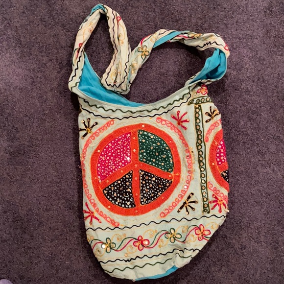 Handbags - Blue Peace Sign Hippie Bag